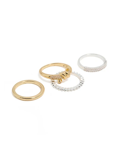 Anneaux cubiques texturés en zircone nœudé métal mixte pack de 4