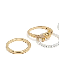 Mixed Metal Plated Cubic Zirconia Knotted Textured Rings 4-Pack