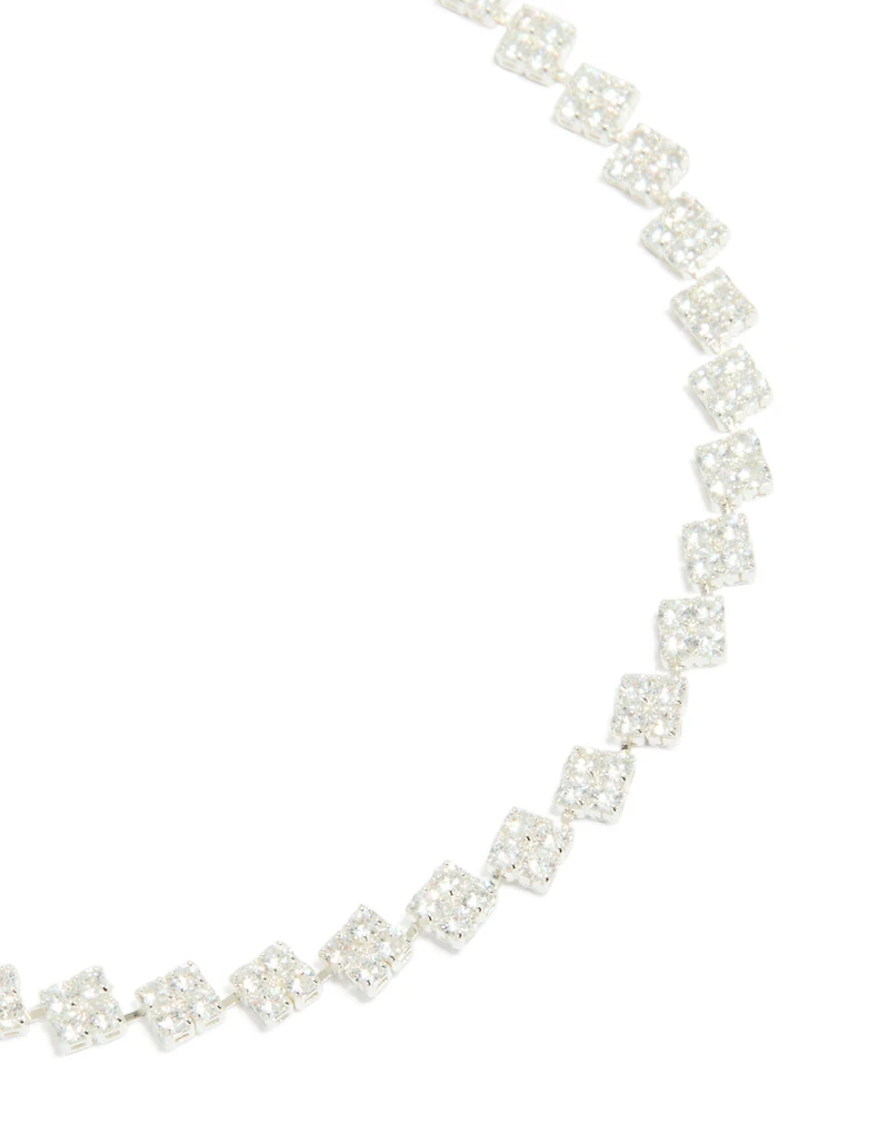 Silver Plated Cubic Zirconia Multi Flower Necklace