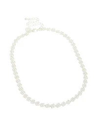 Silver Plated Cubic Zirconia Multi Flower Necklace