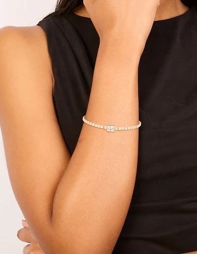Gold Plated Cubic Zirconia Rectangle Tennis Bracelet
