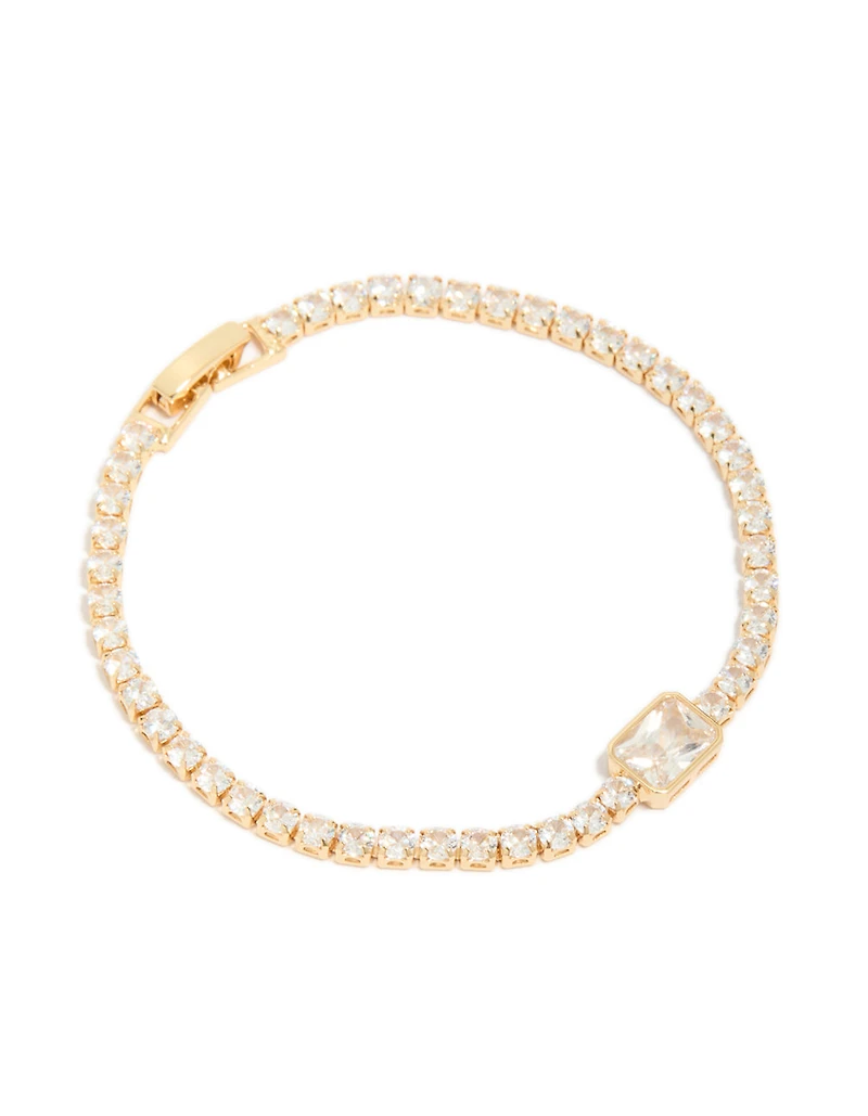 Gold Plated Cubic Zirconia Rectangle Tennis Bracelet
