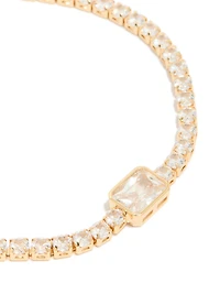 Gold Plated Cubic Zirconia Rectangle Tennis Bracelet
