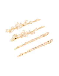Fleurs cubiques dorées en zircone cubique et pinces ovales Pack 4