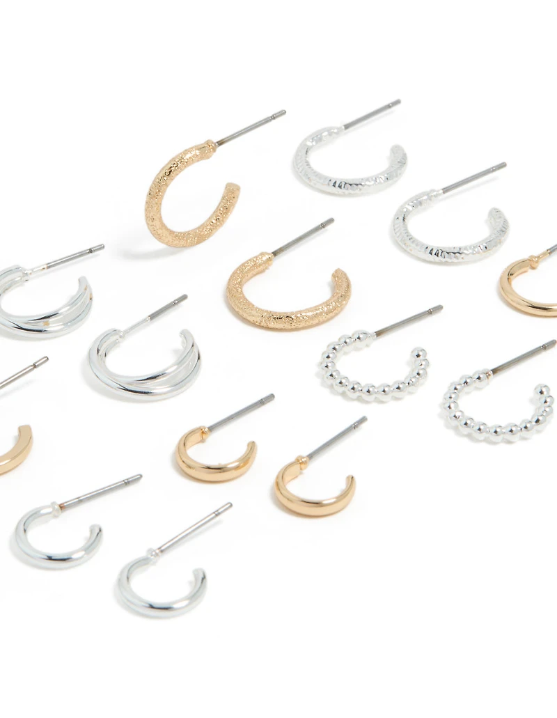 Boucles d’oreilles à cerceaux ronds minces en métal mixte, pack de 8