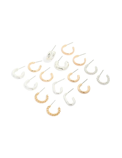 Boucles d’oreilles à anneaux torsadés et lisses en métal mixte pack de 8