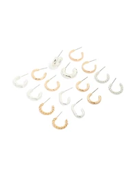 Boucles d’oreilles à anneaux torsadés et lisses en métal mixte pack de 8