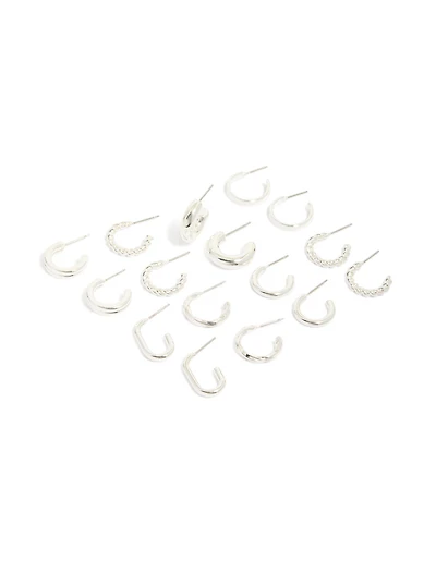 Boucles d’oreilles à anneau en argent à torsades et anneaux rectangulaires en pack de 8