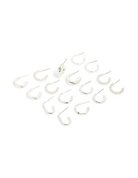 Boucles d’oreilles à anneau en argent à torsades et anneaux rectangulaires en pack de 8