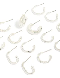 Boucles d’oreilles à anneau en argent à torsades et anneaux rectangulaires en pack de 8