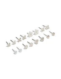 Silver Pearl Flower & Butterfly Earrings 8-Pack