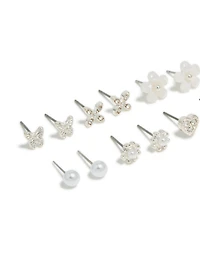 Silver Pearl Flower & Butterfly Earrings 8-Pack