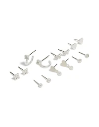 Boucles d’oreilles en argent cœur et clous de perles en pack de 7