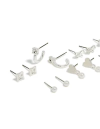 Boucles d’oreilles en argent cœur et clous de perles en pack de 7