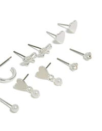 Boucles d’oreilles en argent cœur et clous de perles en pack de 7