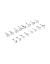 Silver Mixed Basic Stud Earrings 8-Pack