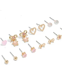 Gold Mixed Heart & Bow Diamante Earrings 8-Pack