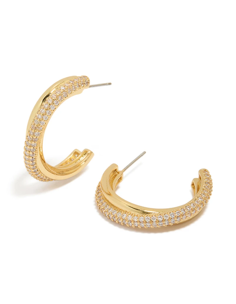 Gold Plated Cubic Zirconia Illusion Medium Hoop Earrings