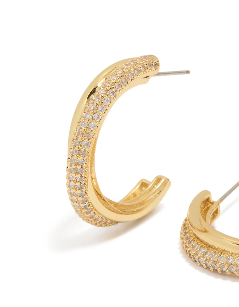 Boucles d'oreilles créoles moyennes illusion plaquées or et serties de zirconiums cubiques