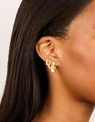Gold Plated Thick Hoop Earrings 3-Pack
