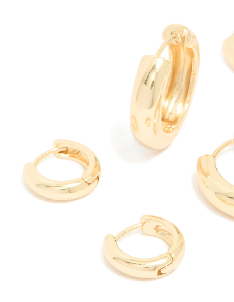 Gold Plated Thick Hoop Earrings 3-Pack