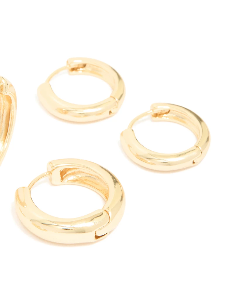 Gold Plated Thick Hoop Earrings 3-Pack