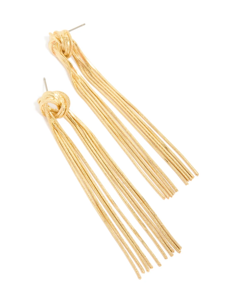 Gold Plated Statement Fringe Knot Earrings