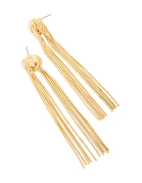 Gold Plated Statement Fringe Knot Earrings
