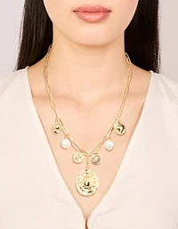 Gold Plated Statement Circle Charm Chain Necklace