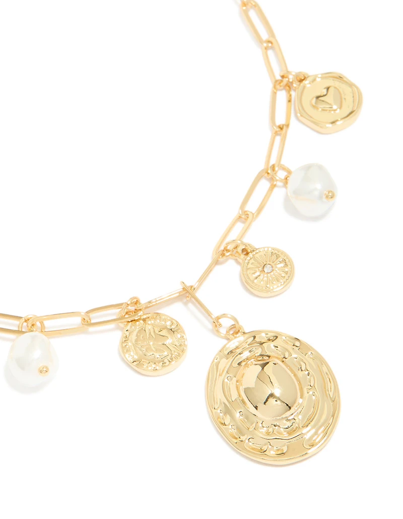 Gold Plated Statement Circle Charm Chain Necklace