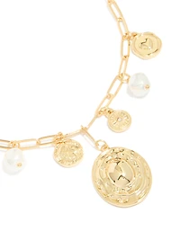 Gold Plated Statement Circle Charm Chain Necklace