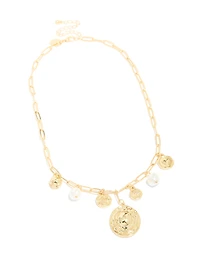 Gold Plated Statement Circle Charm Chain Necklace