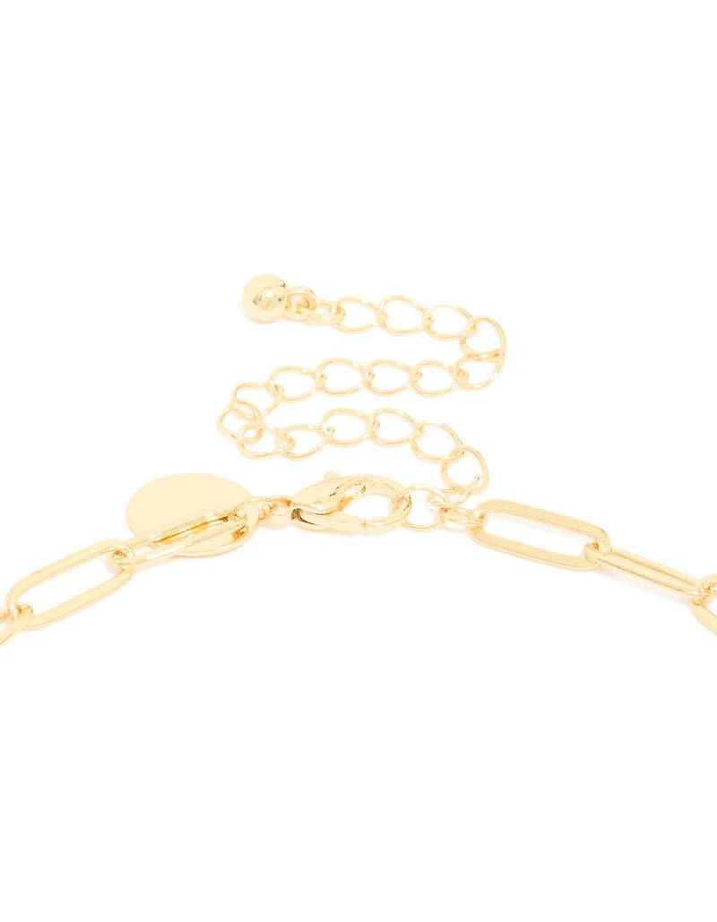 Gold Plated Statement Circle Charm Chain Necklace