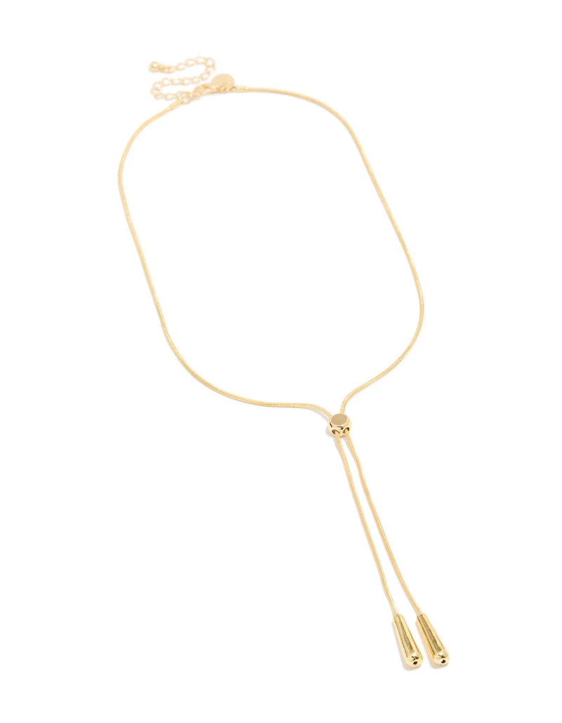 Gold Plated Adjustable Teardrop End Toggle Necklace