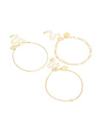 Gold Plated Cubic Zirconia & Chain Bracelets 3-Pack