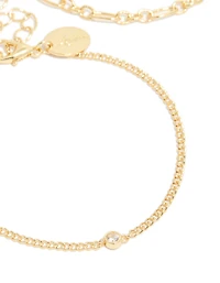 Gold Plated Cubic Zirconia & Chain Bracelets 3-Pack