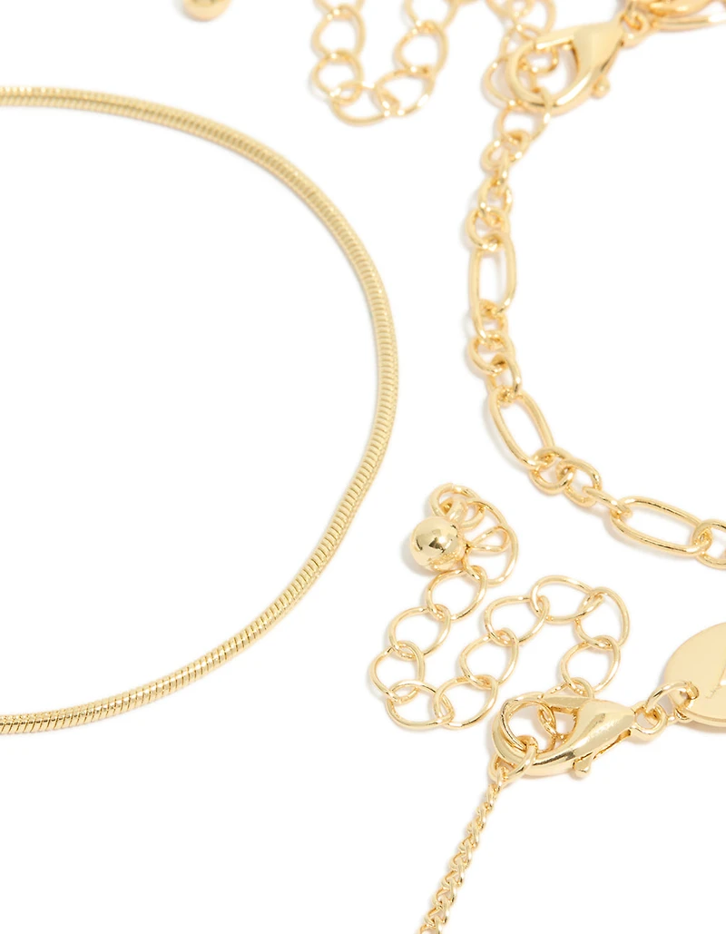 Gold Plated Cubic Zirconia & Chain Bracelets 3-Pack