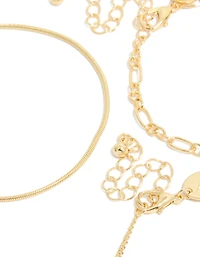 Gold Plated Cubic Zirconia & Chain Bracelets 3-Pack