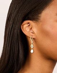 Gold Plated Cubic Zirconia Evil Eye Pearl Drop Earrings