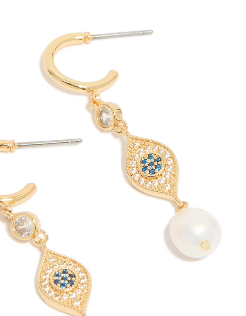 Boucles d’oreilles cubiques en zircone en perle maléfique plaquées or