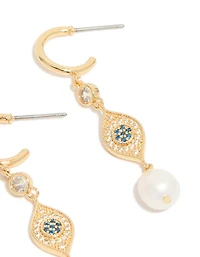 Boucles d’oreilles cubiques en zircone en perle maléfique plaquées or