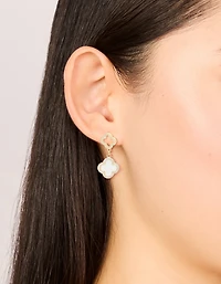 Gold Plated Cubic Zirconia Pink Inlay Flower Earrings