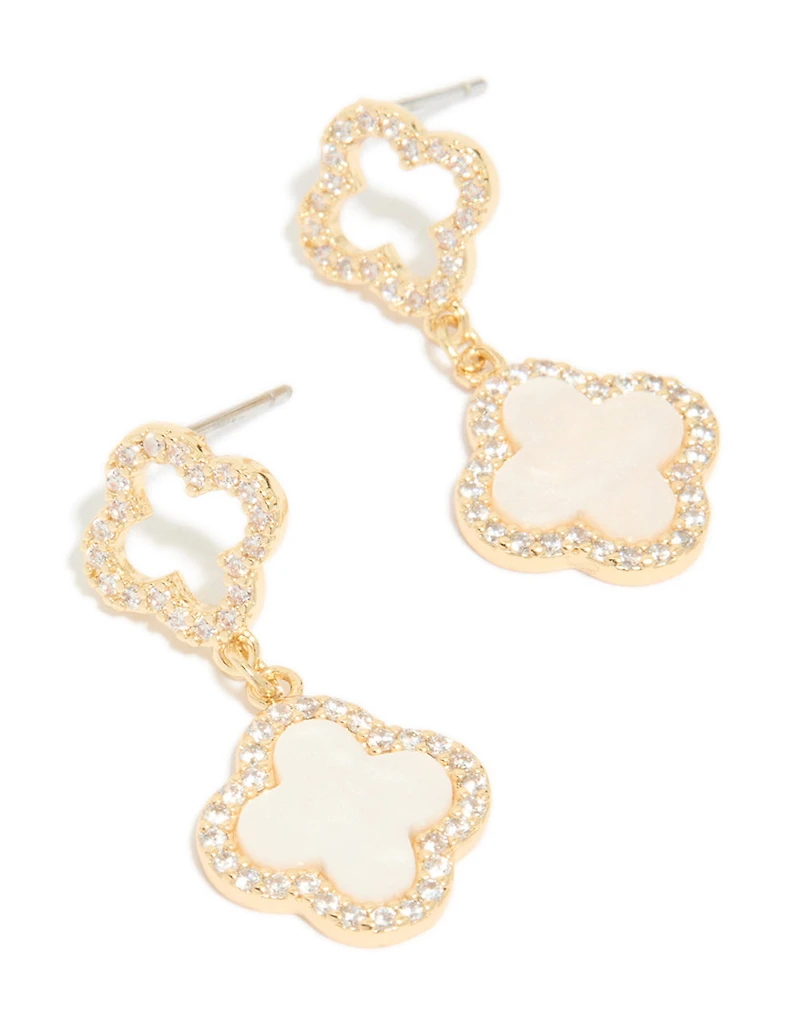 Gold Plated Cubic Zirconia Pink Inlay Flower Earrings