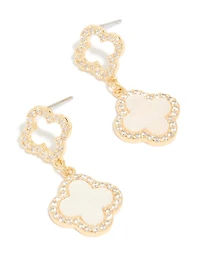 Gold Plated Cubic Zirconia Pink Inlay Flower Earrings