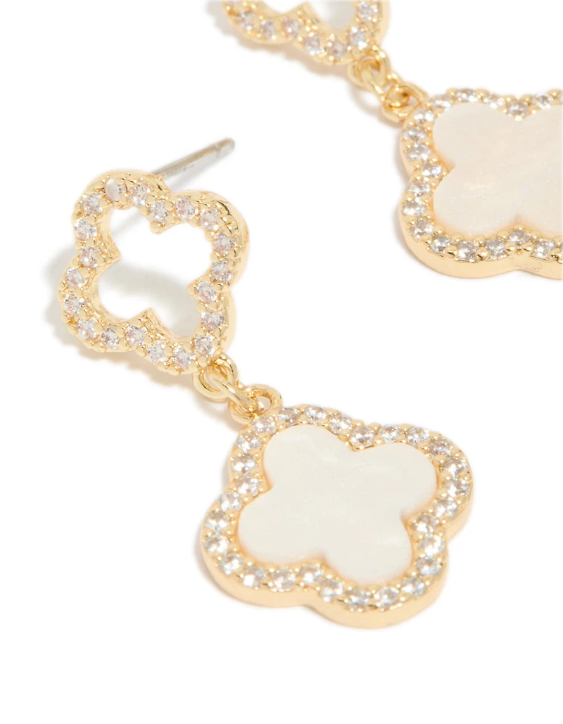 Gold Plated Cubic Zirconia Pink Inlay Flower Earrings