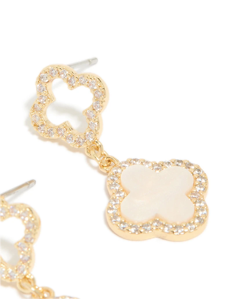 Gold Plated Cubic Zirconia Pink Inlay Flower Earrings