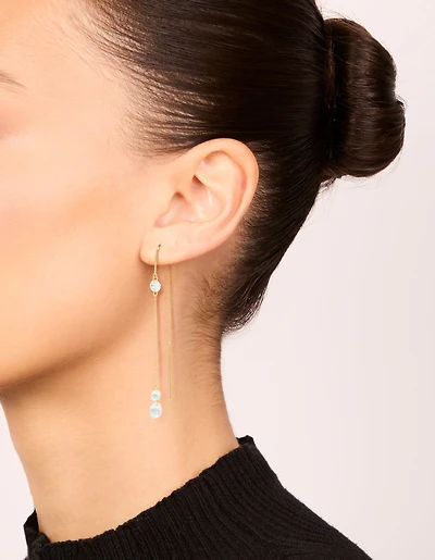 Gold Plated Cubic Zirconia Thread Through  Earrings