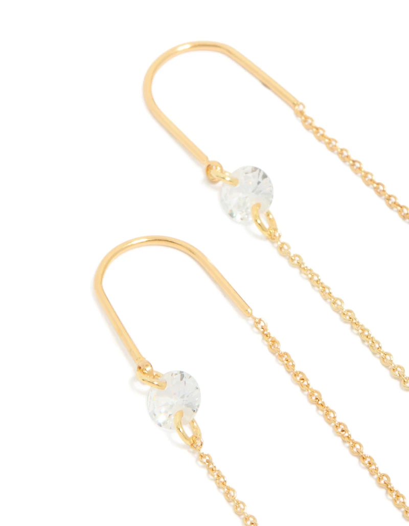 Gold Plated Cubic Zirconia Thread Through Earrings