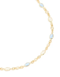 Gold Plated Blue & White Oval Cubic Zirconia Necklace