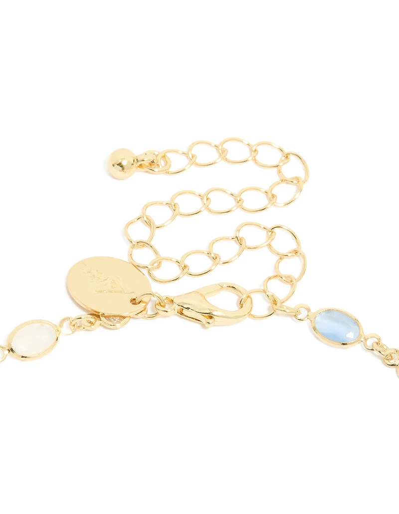 Gold Plated Blue & White Oval Cubic Zirconia Necklace